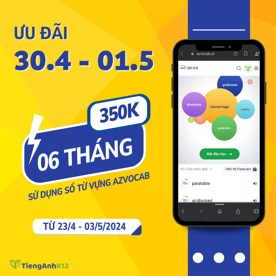 Tặng 06 sử dụng azVocab dịp 30.4-01.5.2024